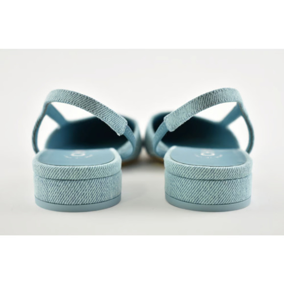 Chanel 21S Denim Blue Neon Mademoiselle Coco Sling Slingback Flat Sandal 36.5 - Picture 10 of 12